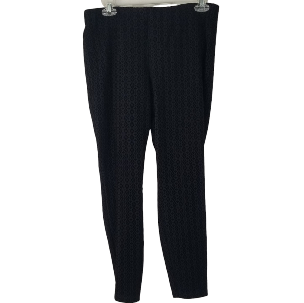 Nanette Lepore Black Velvet Textured Leggings Size M Geometric Print